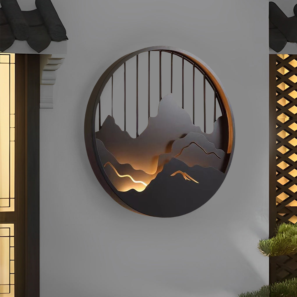 Mytle Round Mountain Scenery Iron Outdoor Wall Sconce