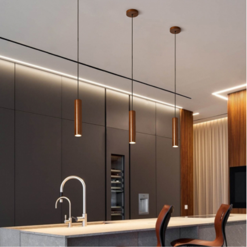 Muto Cylindrical Wood Pendant Light for Bedroom Kitchen Island