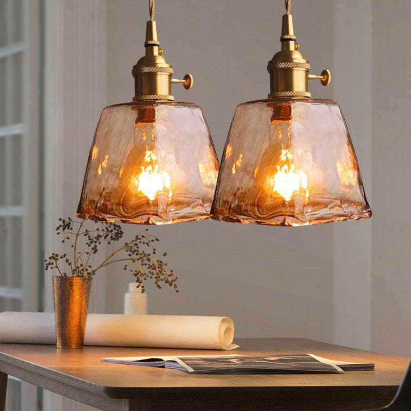 Arisha Vintage Style Industrial Pendant Light Retro Glass Brass