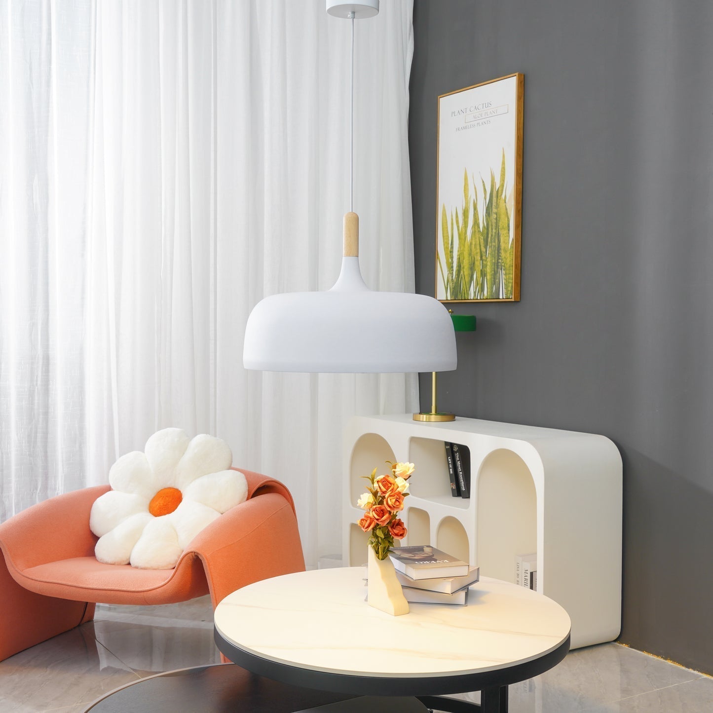 Sylivenne Pendant Lamp White Shade Wood