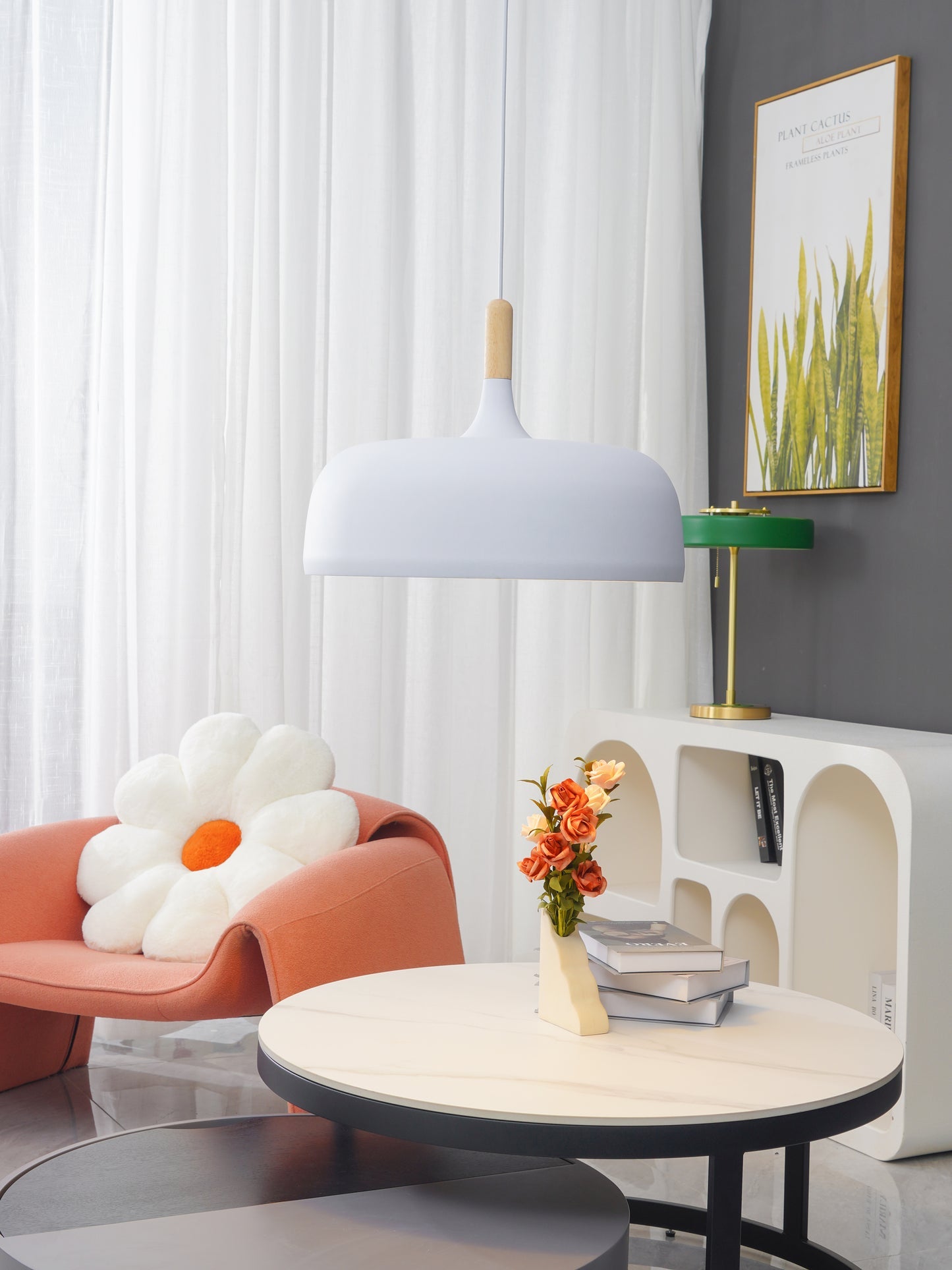 Sylivenne Pendant Lamp White Shade Wood