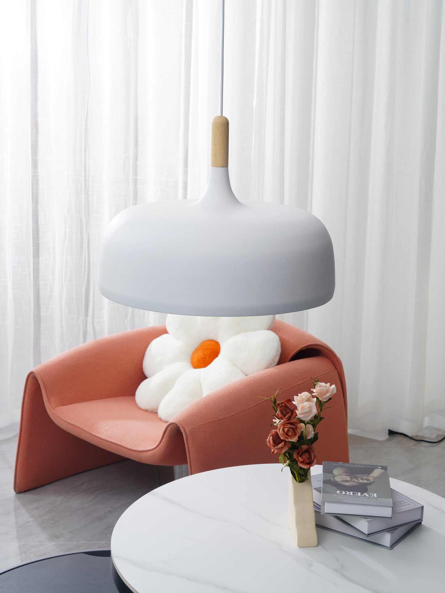 Sylivenne Pendant Lamp White Shade Wood