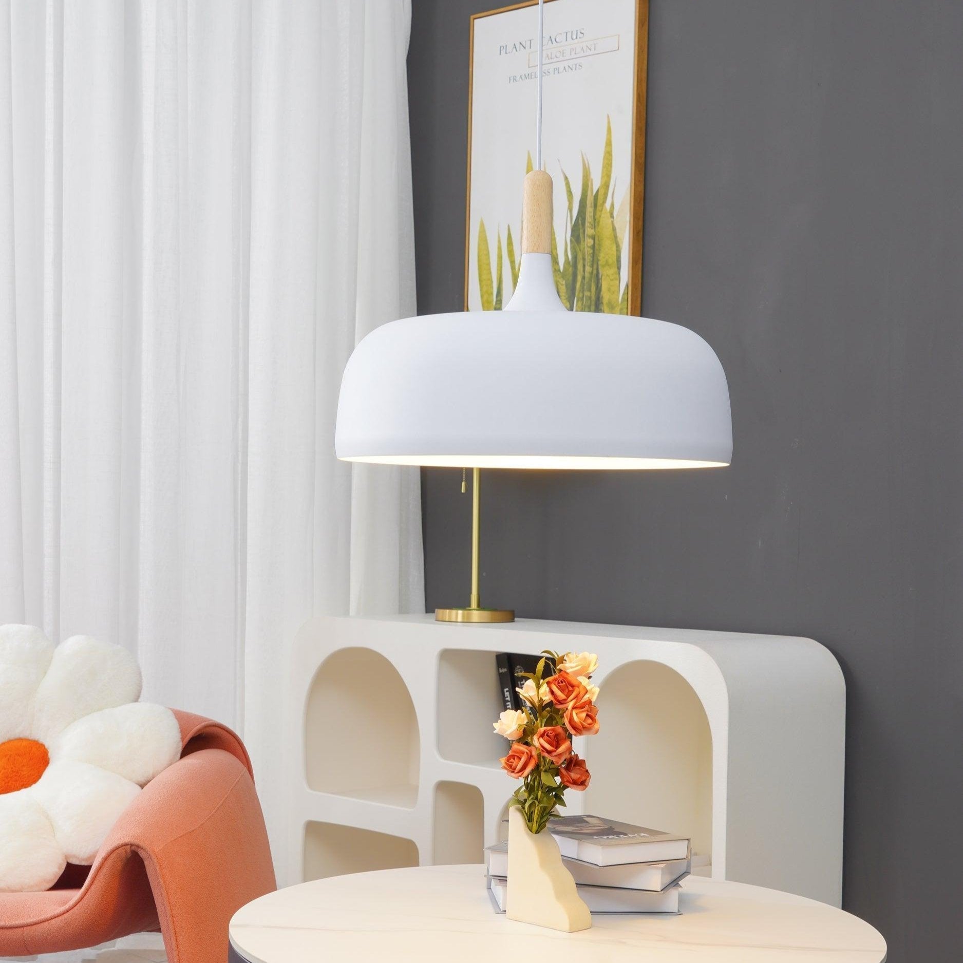 Sylivenne Pendant Lamp White Shade Wood