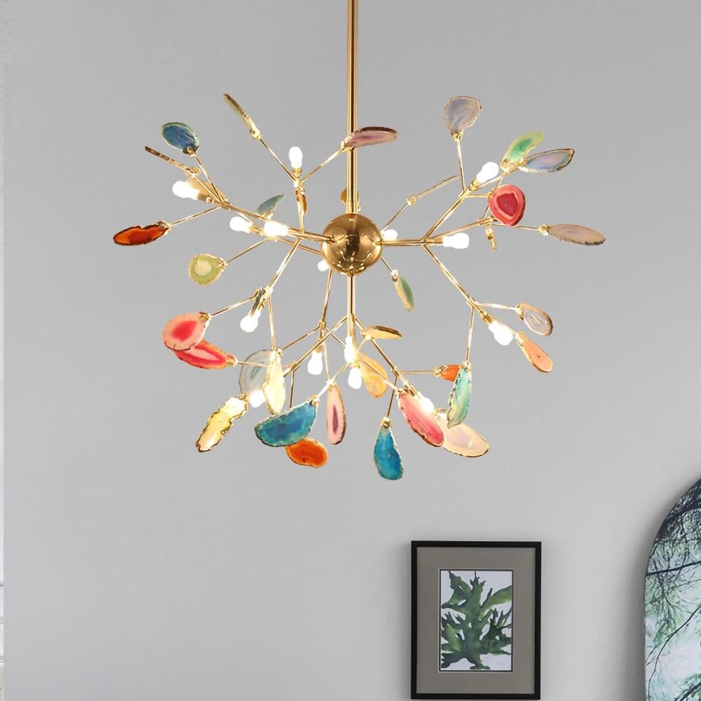 Ulenor Chandelier Colorful Leaf Gilded Arms