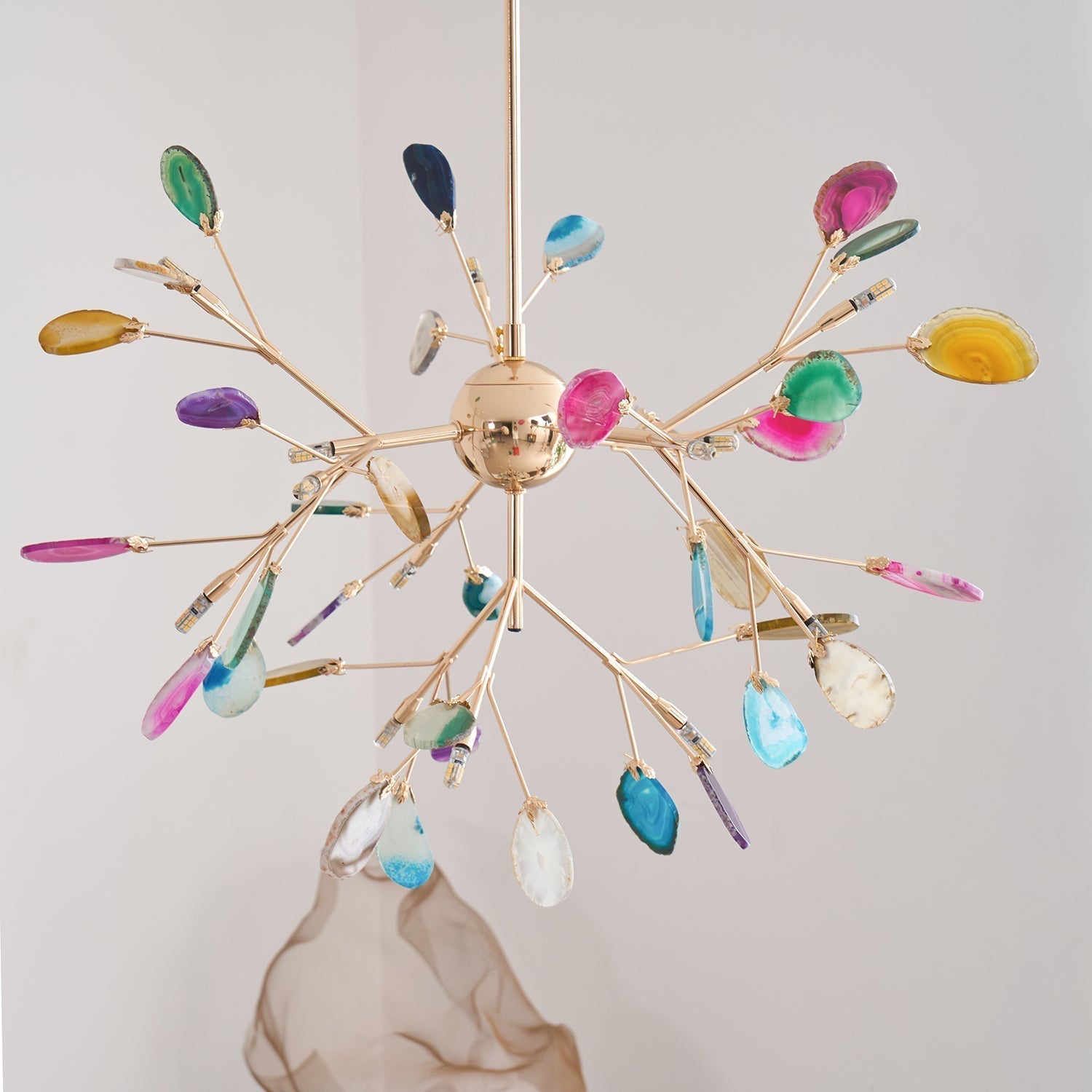 Ulenor Chandelier Colorful Leaf Gilded Arms