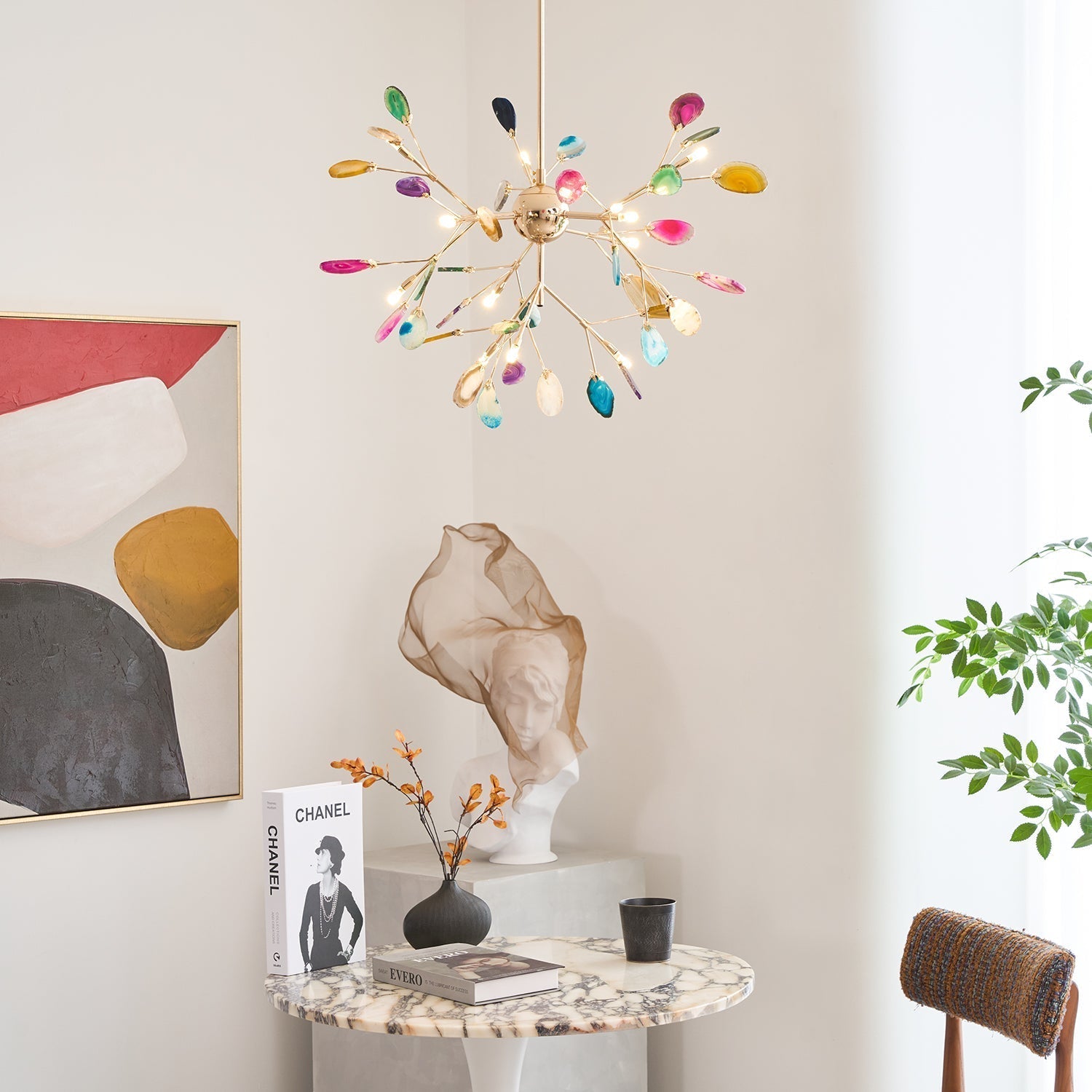 Ulenor Chandelier Colorful Leaf Gilded Arms