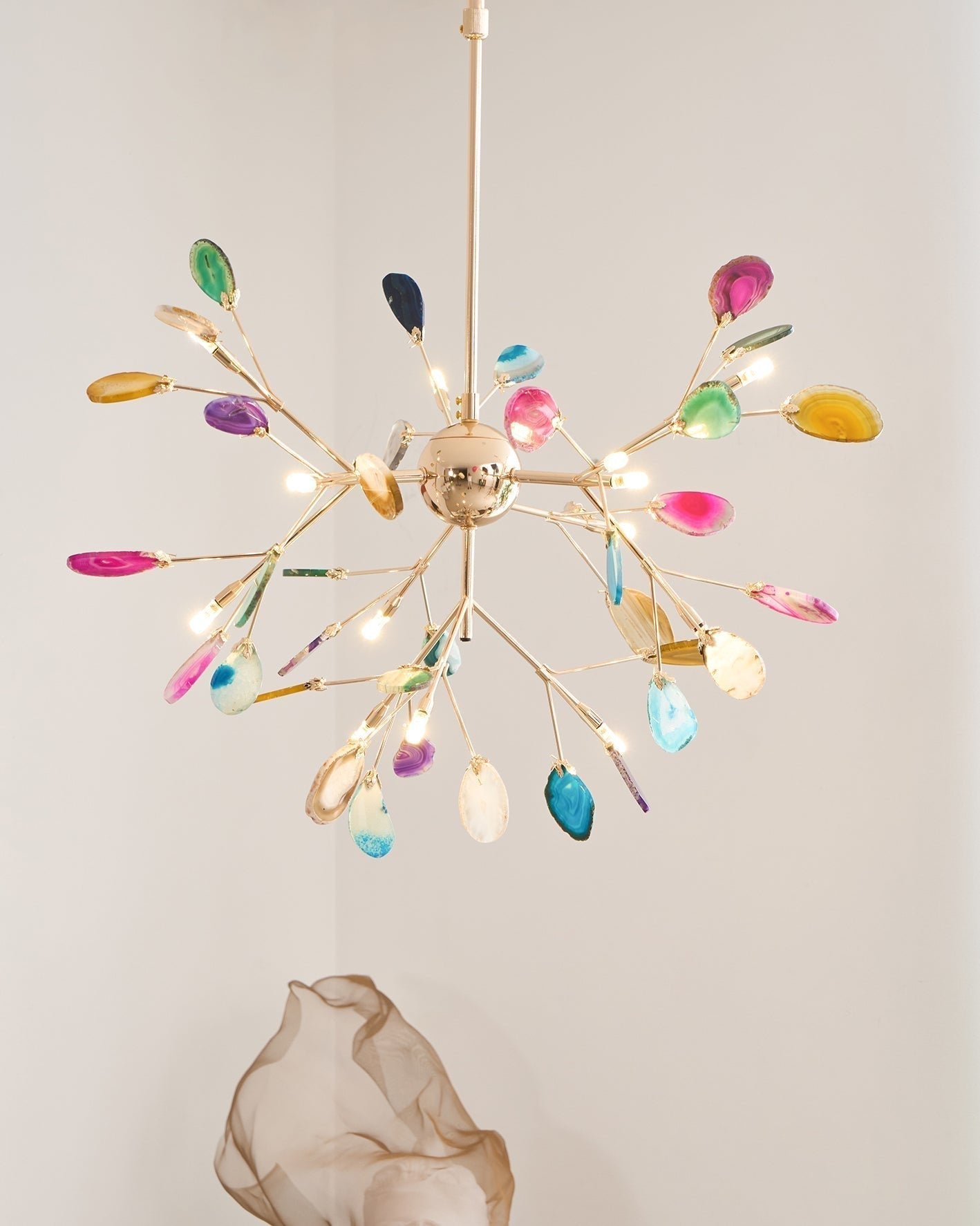 Ulenor Chandelier Colorful Leaf Gilded Arms