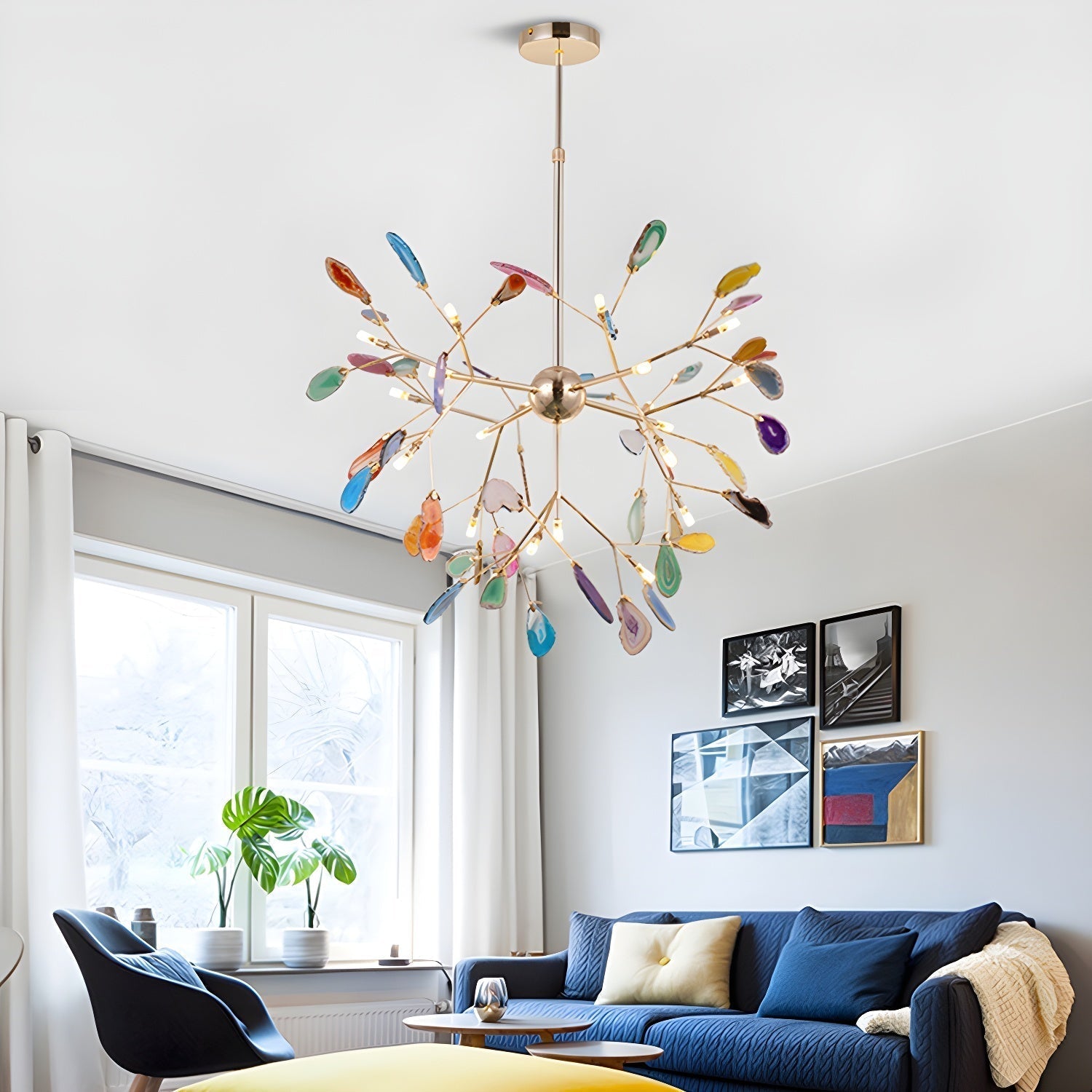 Ulenor Chandelier Colorful Leaf Gilded Arms