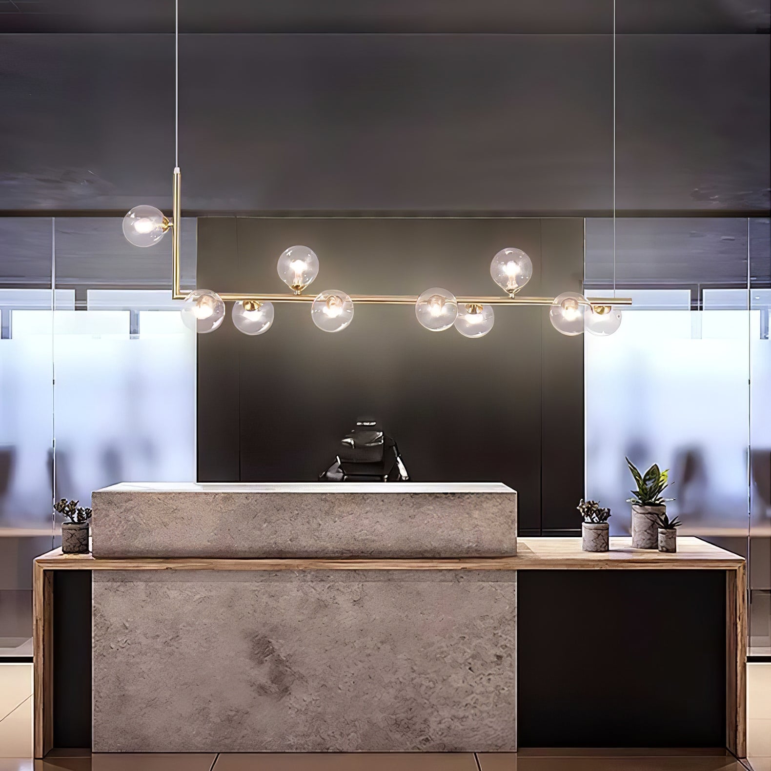 Moss Chandelier Glass with Black Steel Linear