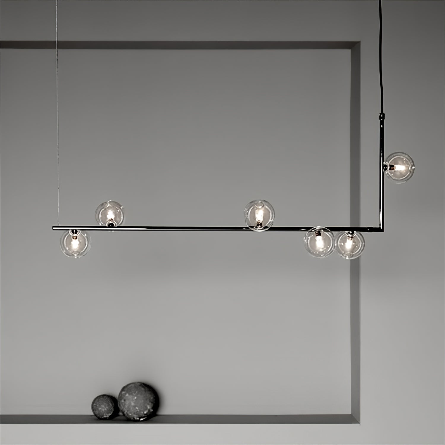 Moss Chandelier Glass with Black Steel Linear