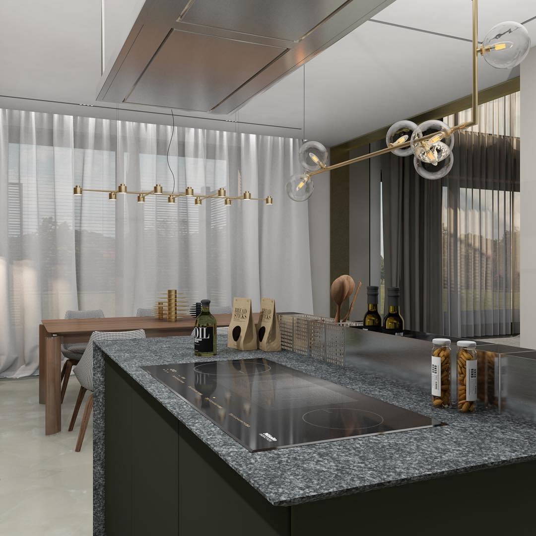 Moss Chandelier Glass with Black Steel Linear