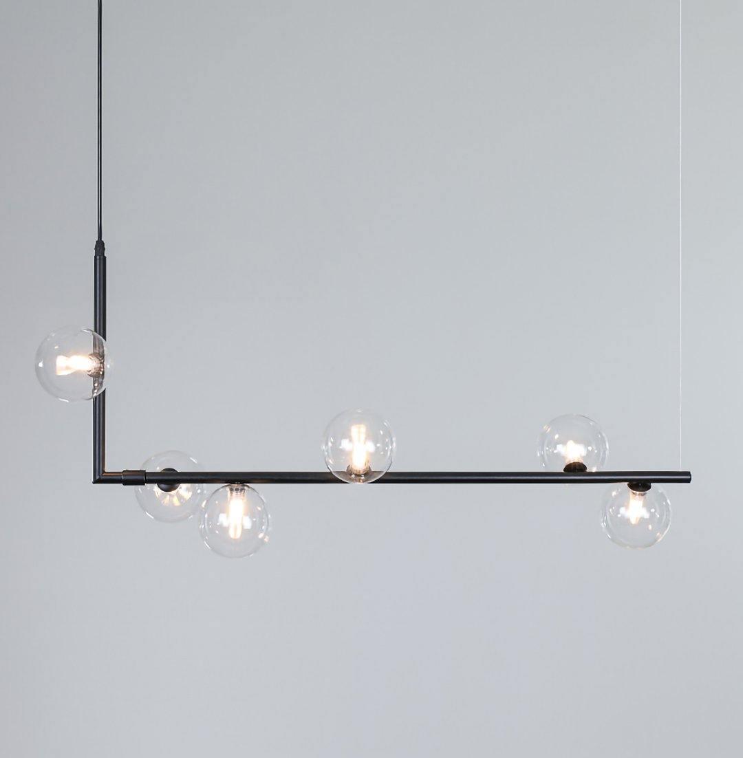 Moss Chandelier Glass with Black Steel Linear
