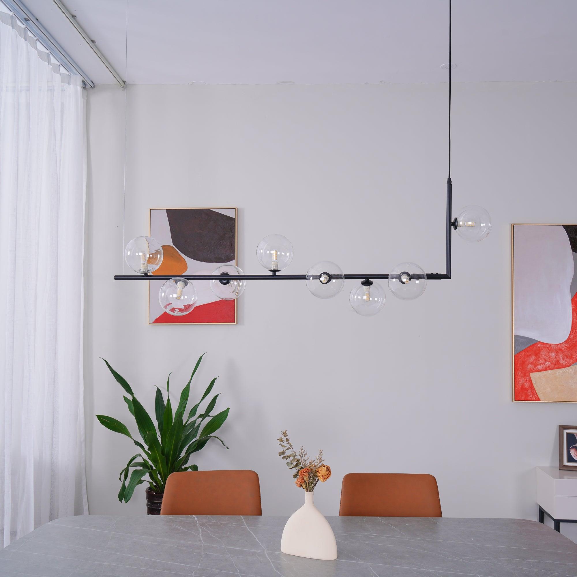 Moss Chandelier Glass with Black Steel Linear