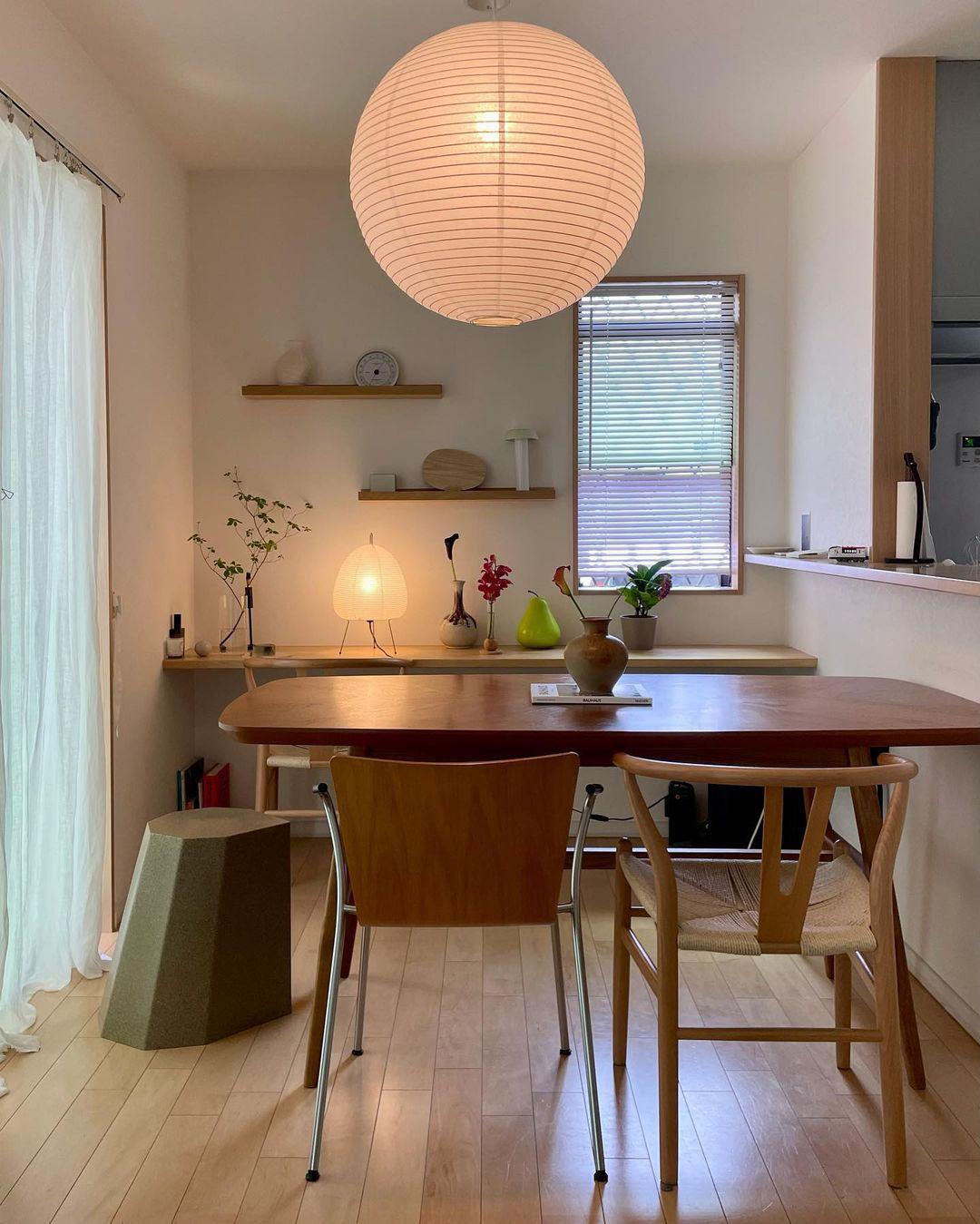 Noveno Pendant Lamp Bamboo Washi Paper Round