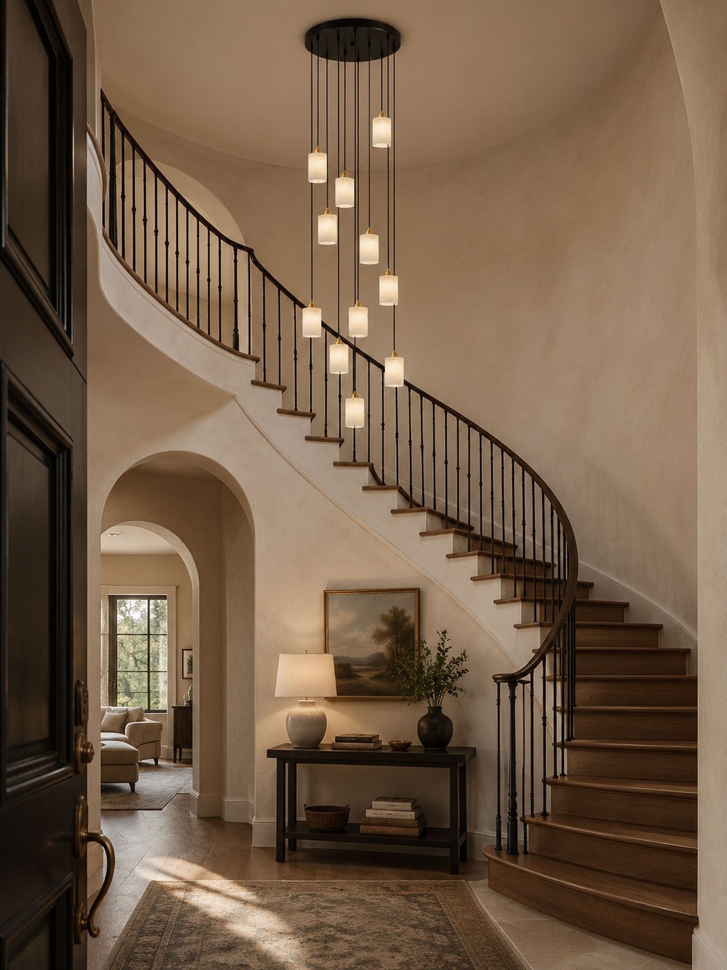 Nivanian Alabaster Cylinder Cluster Chandelier