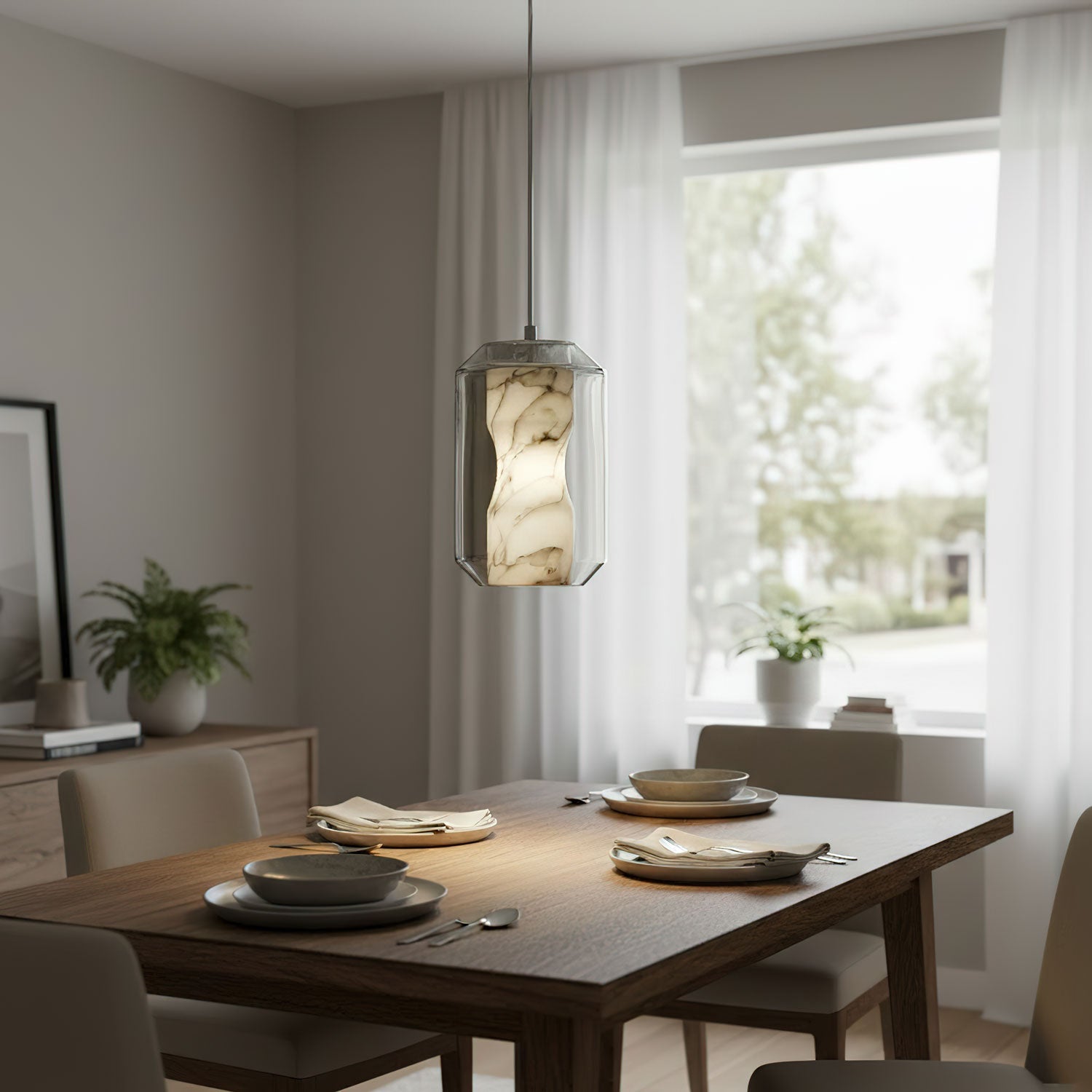Edenborne Alabaster Glass Cylinder Pendant Light