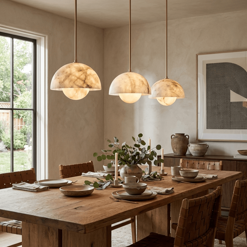 Alabaster Bud Dome Brass Pendant Light