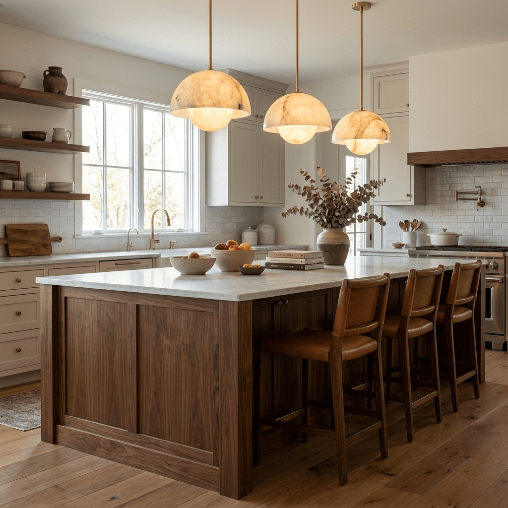 Alabaster Bud Dome Brass Pendant Light