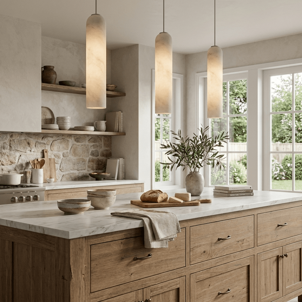 Alabaster Cylinder Pendant Light