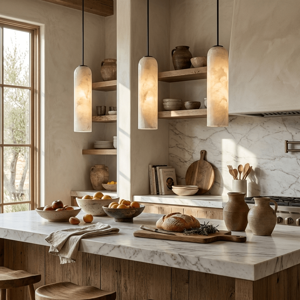 Alabaster Cylinder Pendant Light