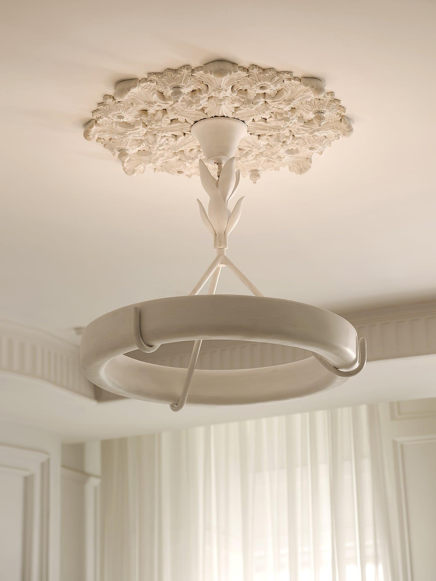 Eixor Chandelier Plaster White Floral Shape Minimalist