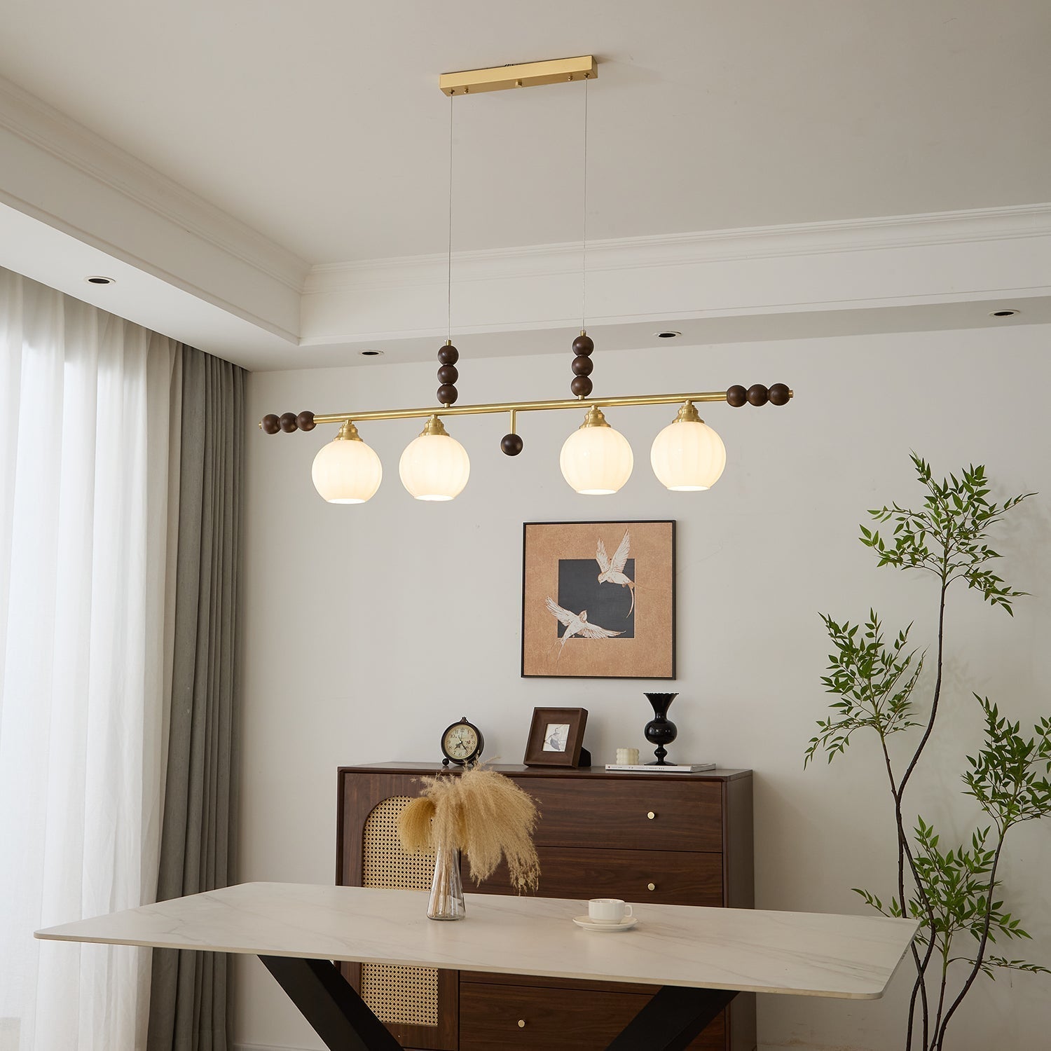 Zerinen Premium Nordic Art Island Glass Wood Pendant Lamp