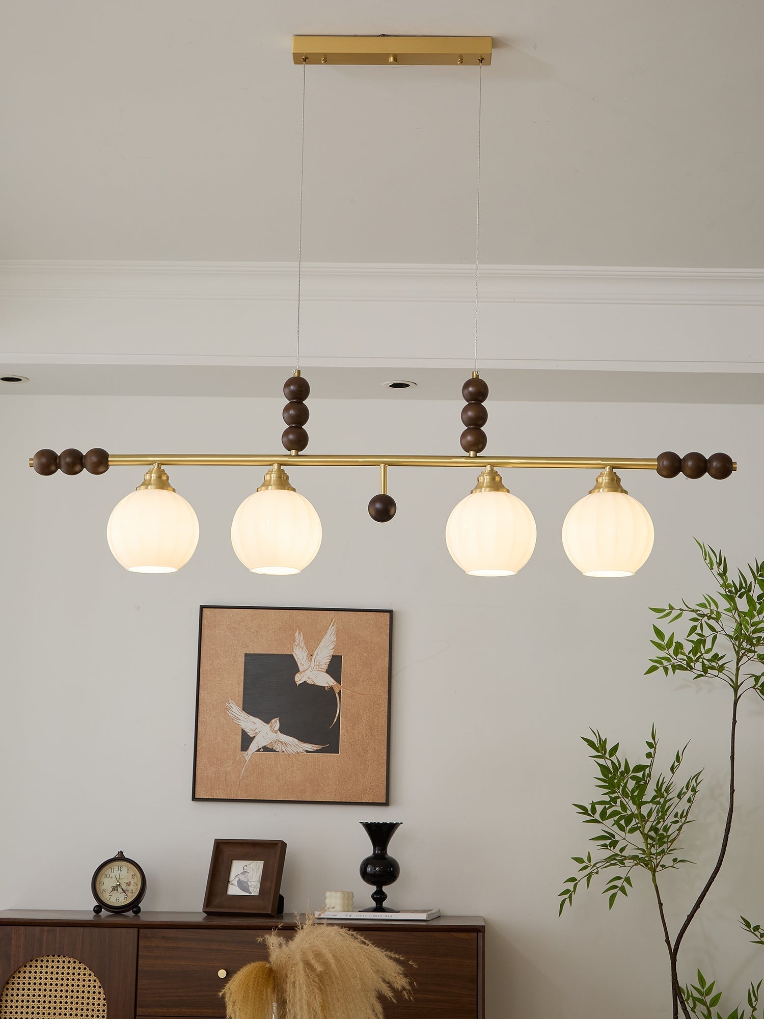 Zerinen Premium Nordic Art Island Glass Wood Pendant Lamp