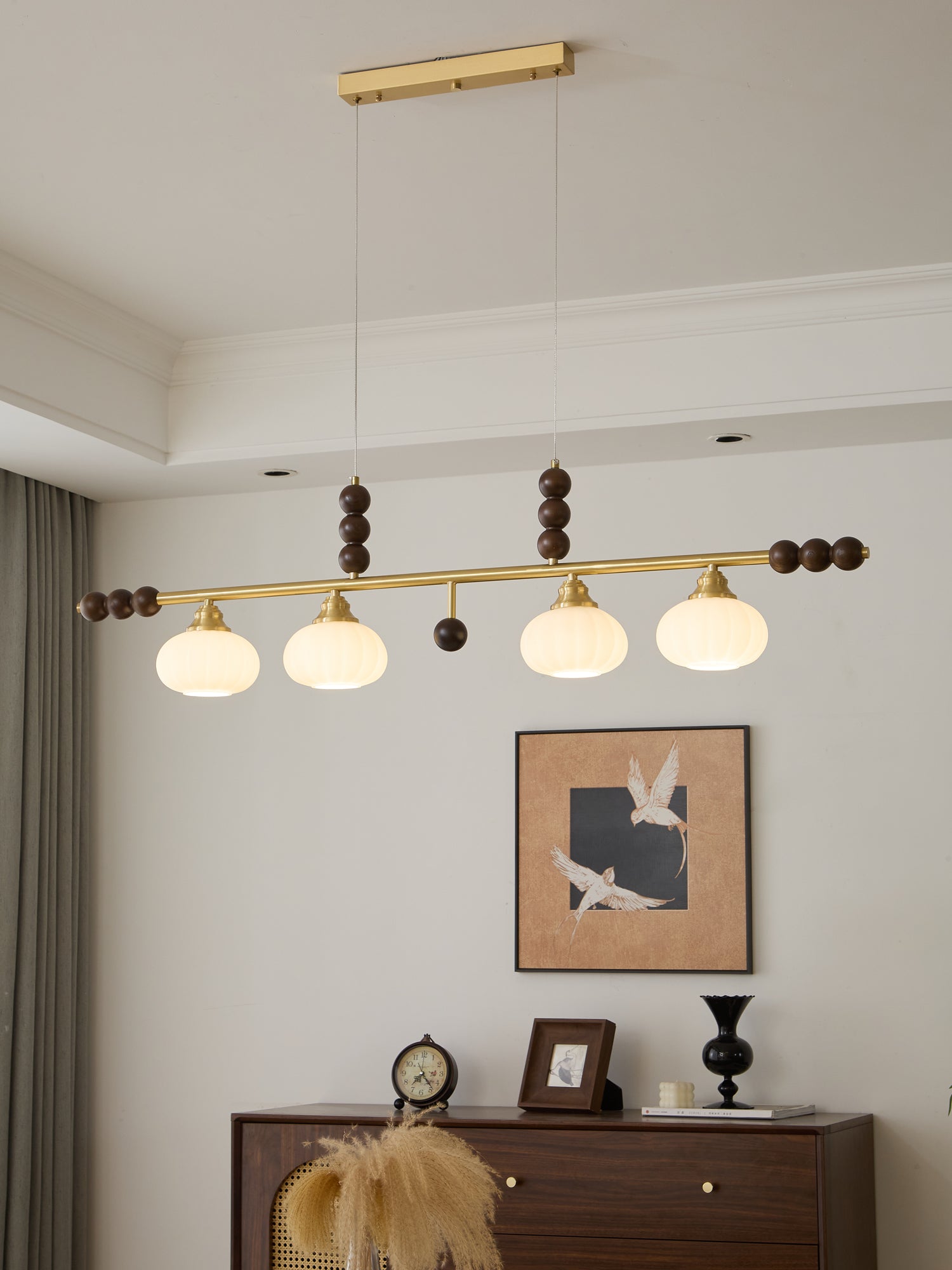 Zerinen Premium Nordic Art Island Glass Wood Pendant Lamp