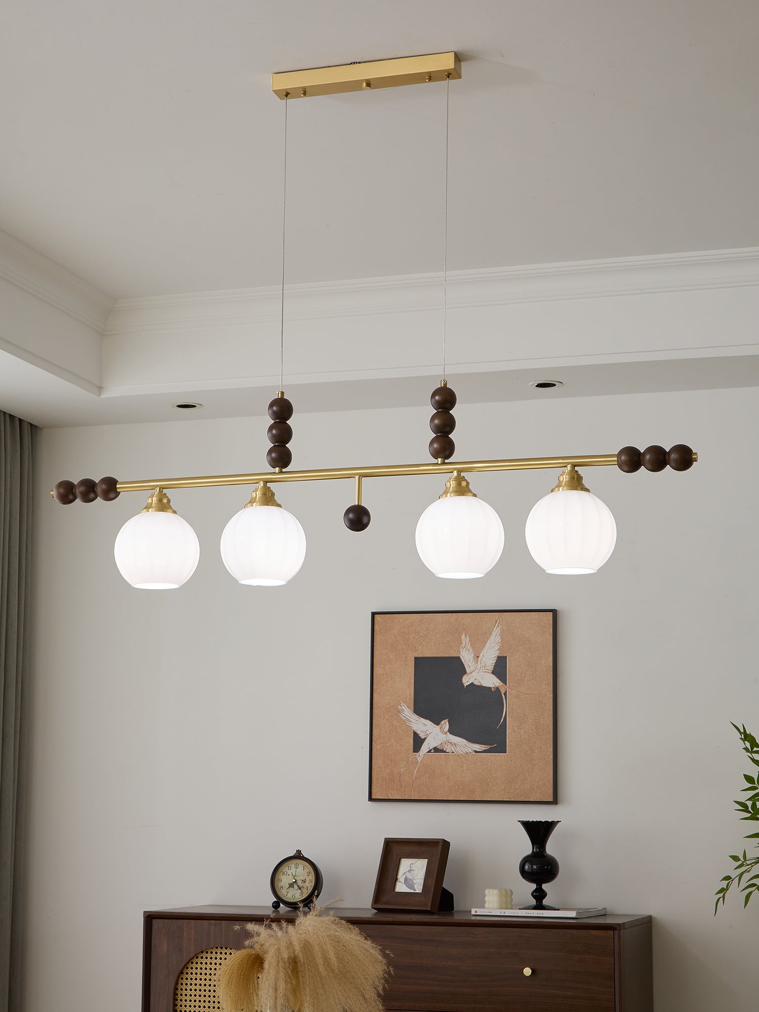 Zerinen Premium Nordic Art Island Glass Wood Pendant Lamp