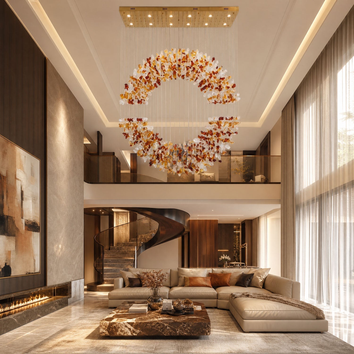 Amber Crystal Halo Chandelier