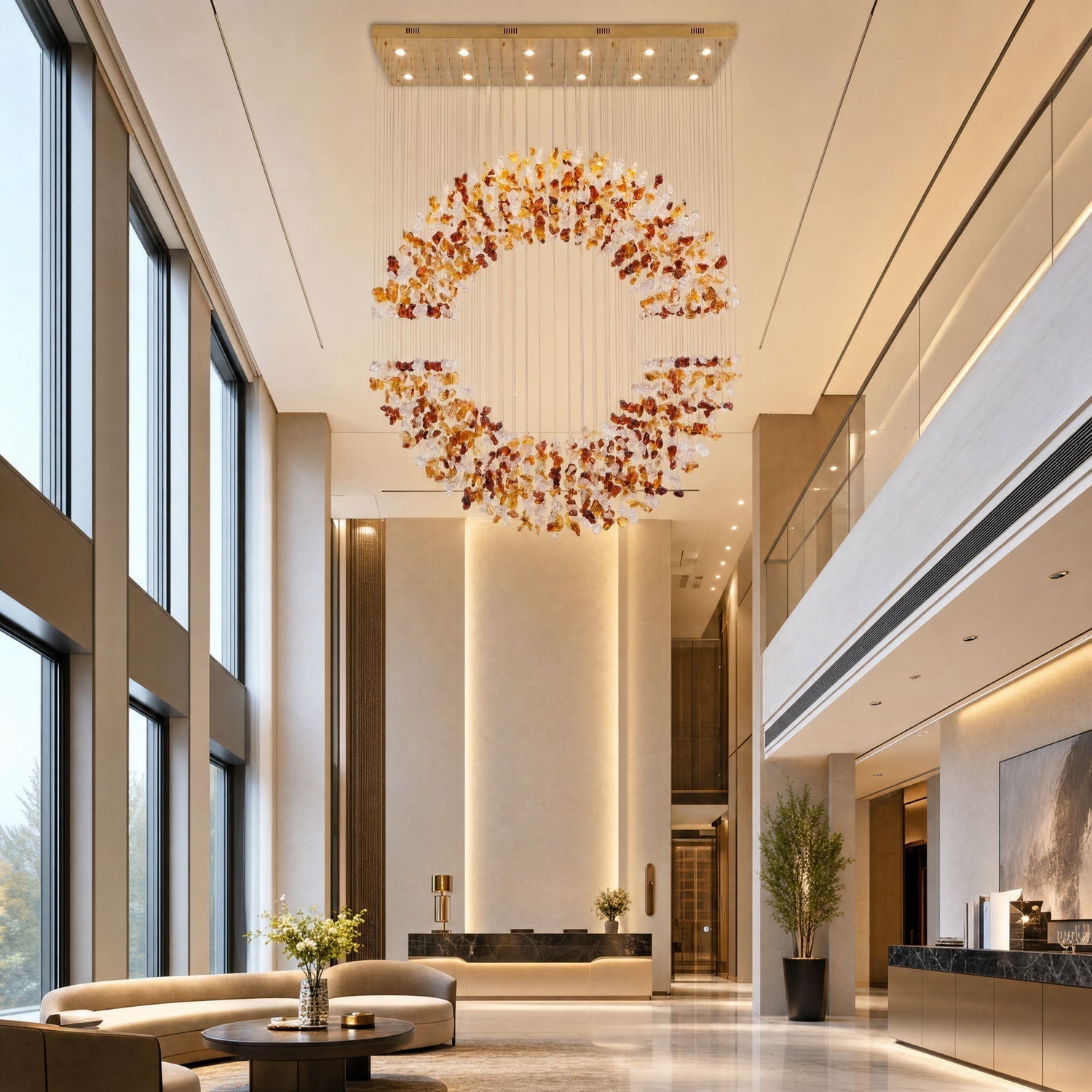 Amber Crystal Halo Chandelier