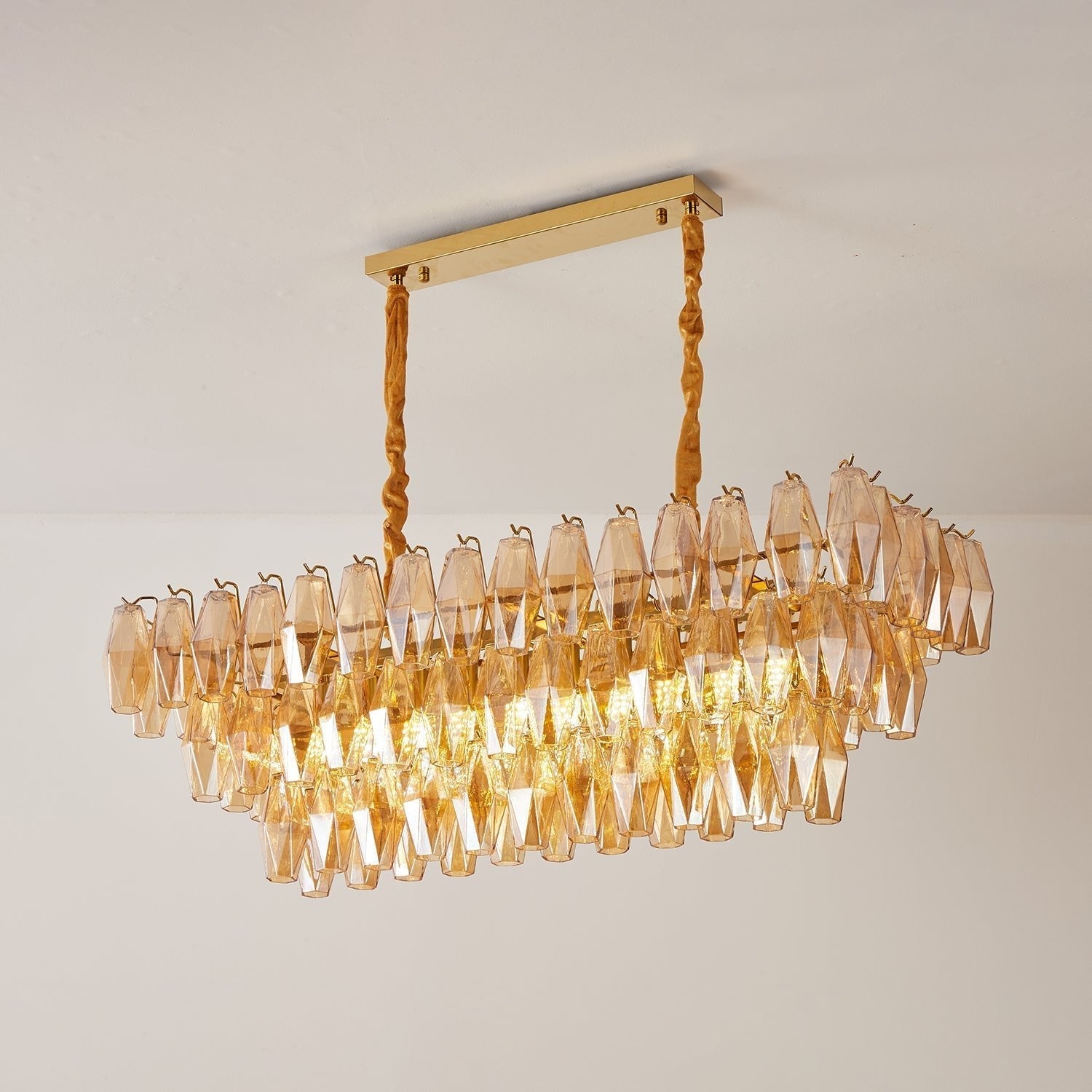 Lioraiel Chandelier Amber Prism Glass Rectangular Layered
