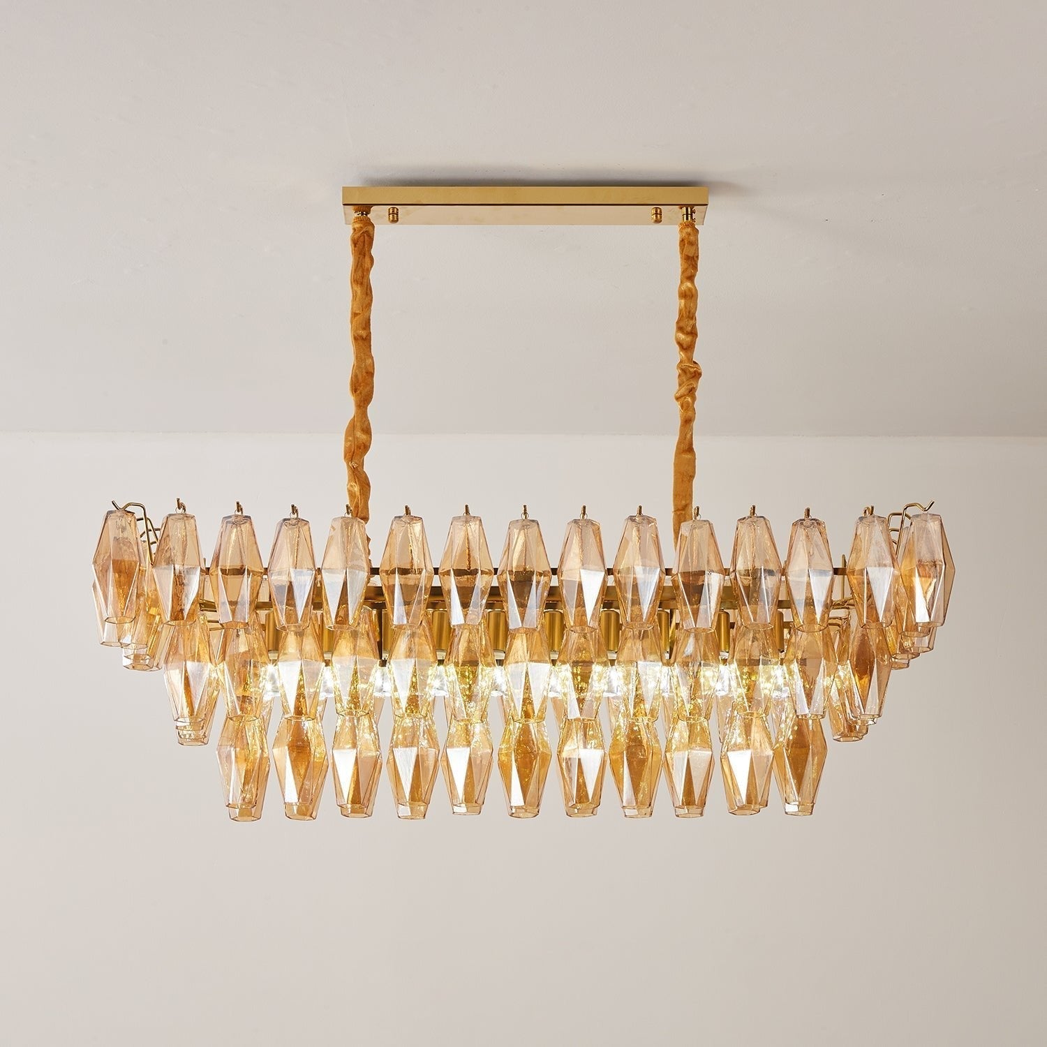 Lioraiel Chandelier Amber Prism Glass Rectangular Layered