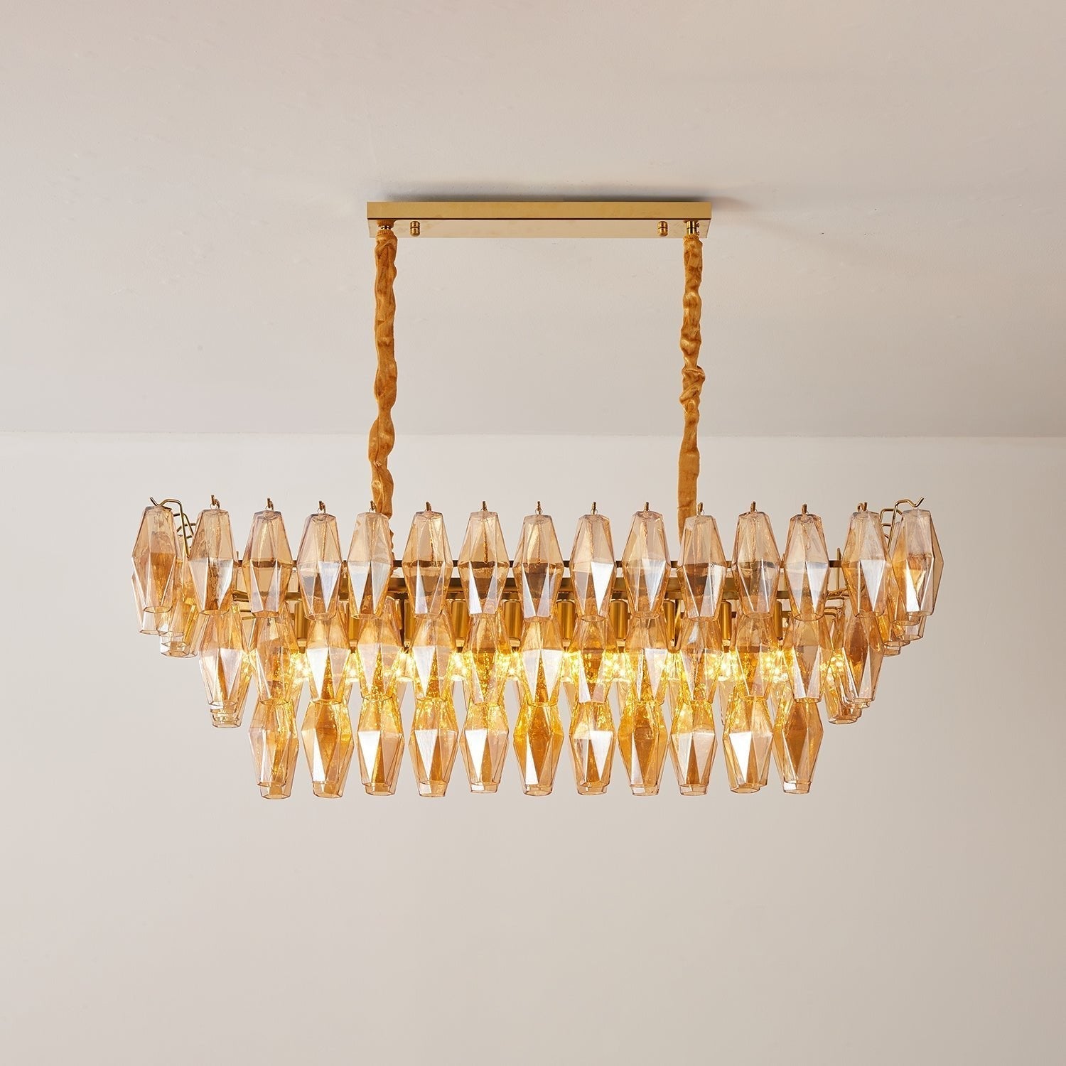 Lioraiel Chandelier Amber Prism Glass Rectangular Layered