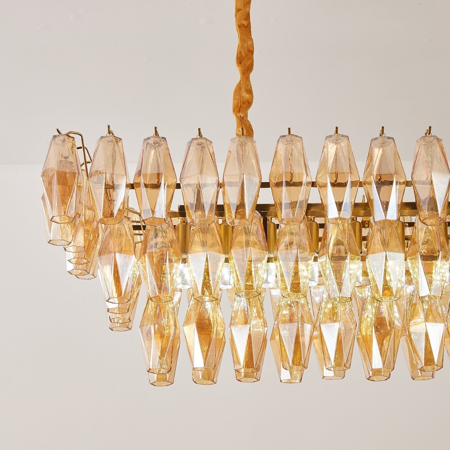 Lioraiel Chandelier Amber Prism Glass Rectangular Layered