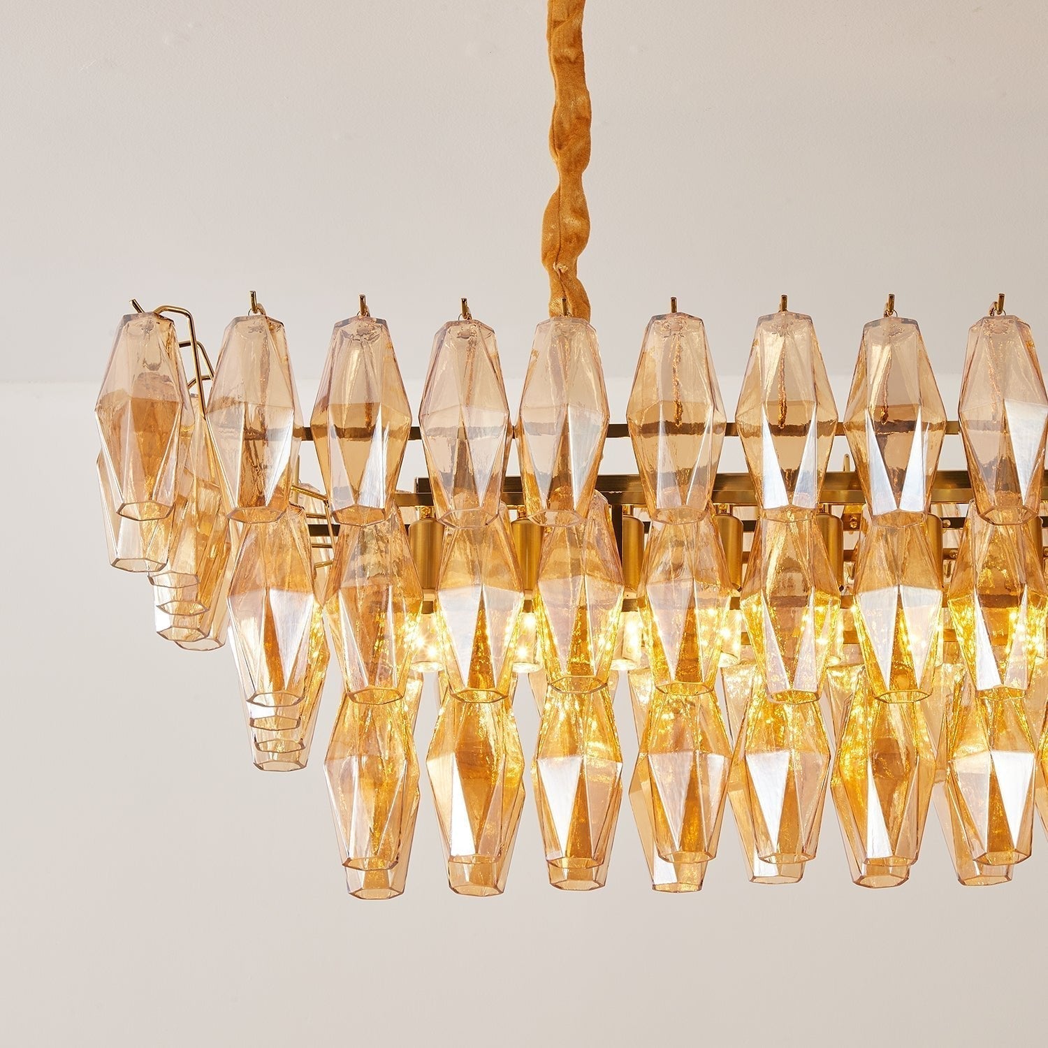 Lioraiel Chandelier Amber Prism Glass Rectangular Layered