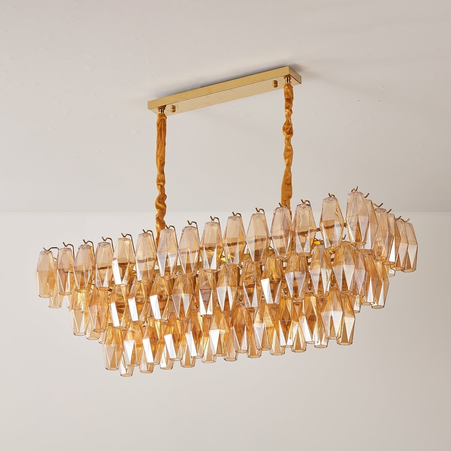 Lioraiel Chandelier Amber Prism Glass Rectangular Layered