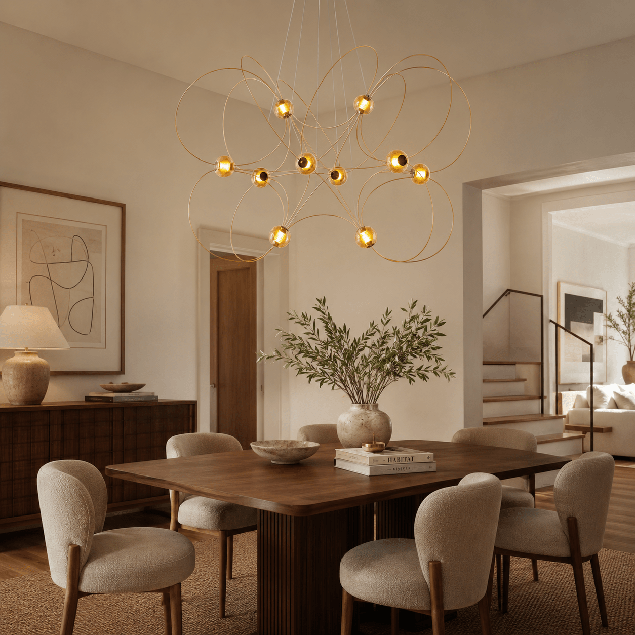 Amber Glass Orb Loop Chandelier
