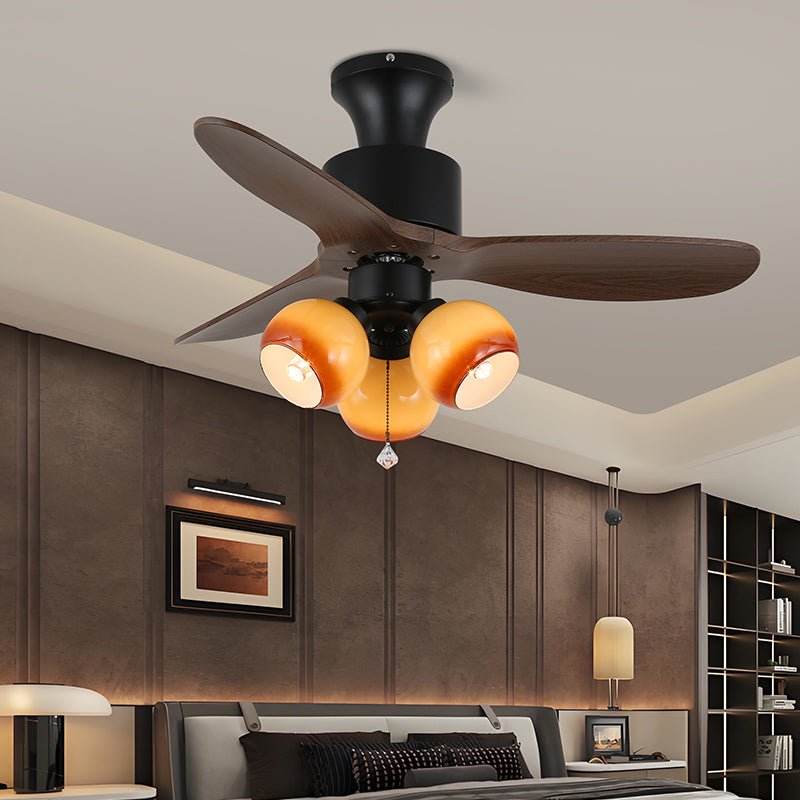 Elvuella Vintage Glass Wood Ceiling Fan Light