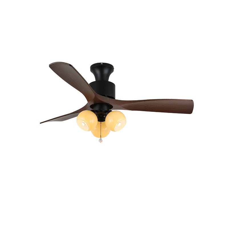 Elvuella Vintage Glass Wood Ceiling Fan Light