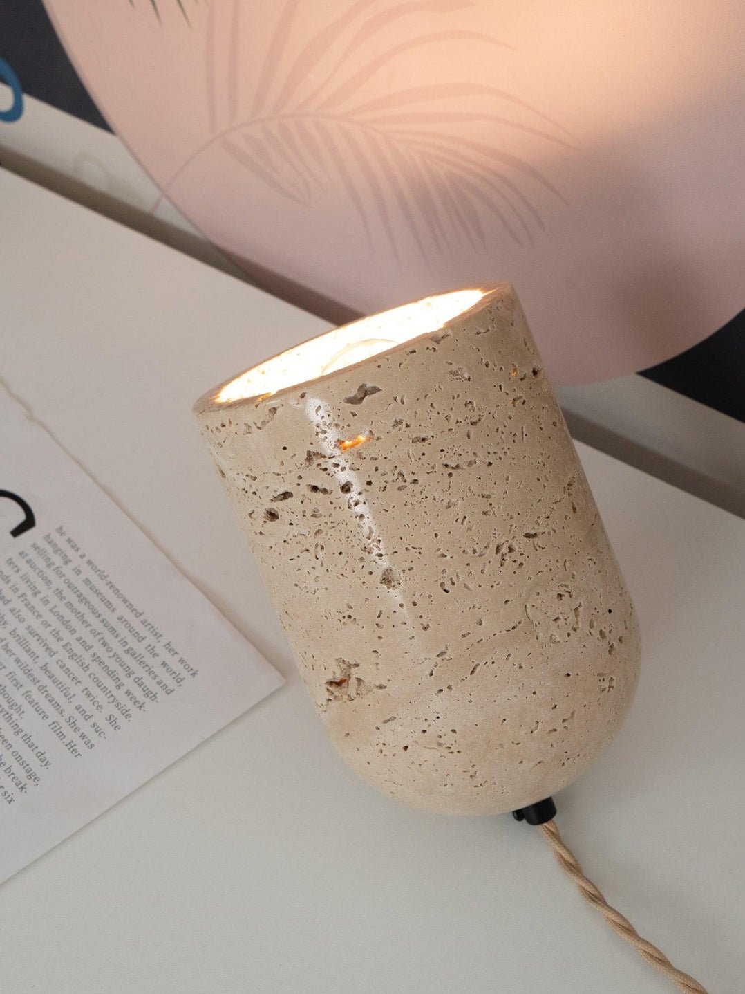 Valuaine Tapered Block Travertine Table Lamp