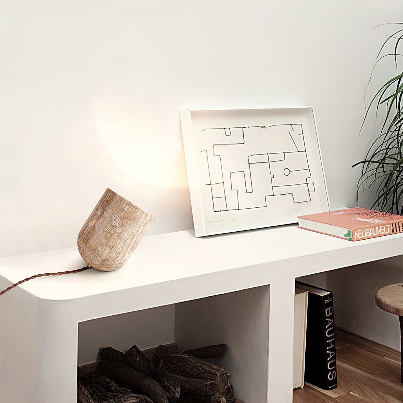 Valuaine Tapered Block Travertine Table Lamp