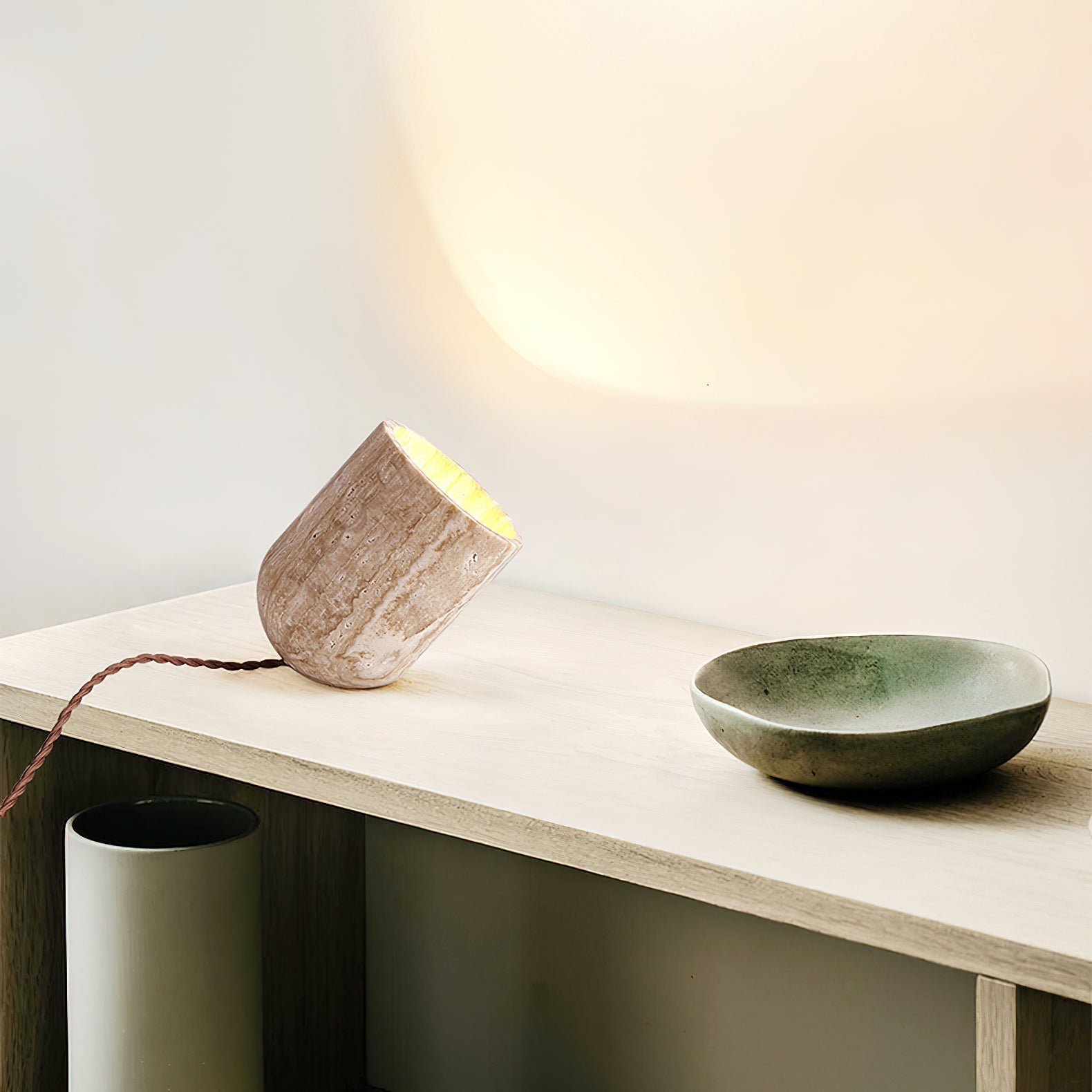 Valuaine Tapered Block Travertine Table Lamp