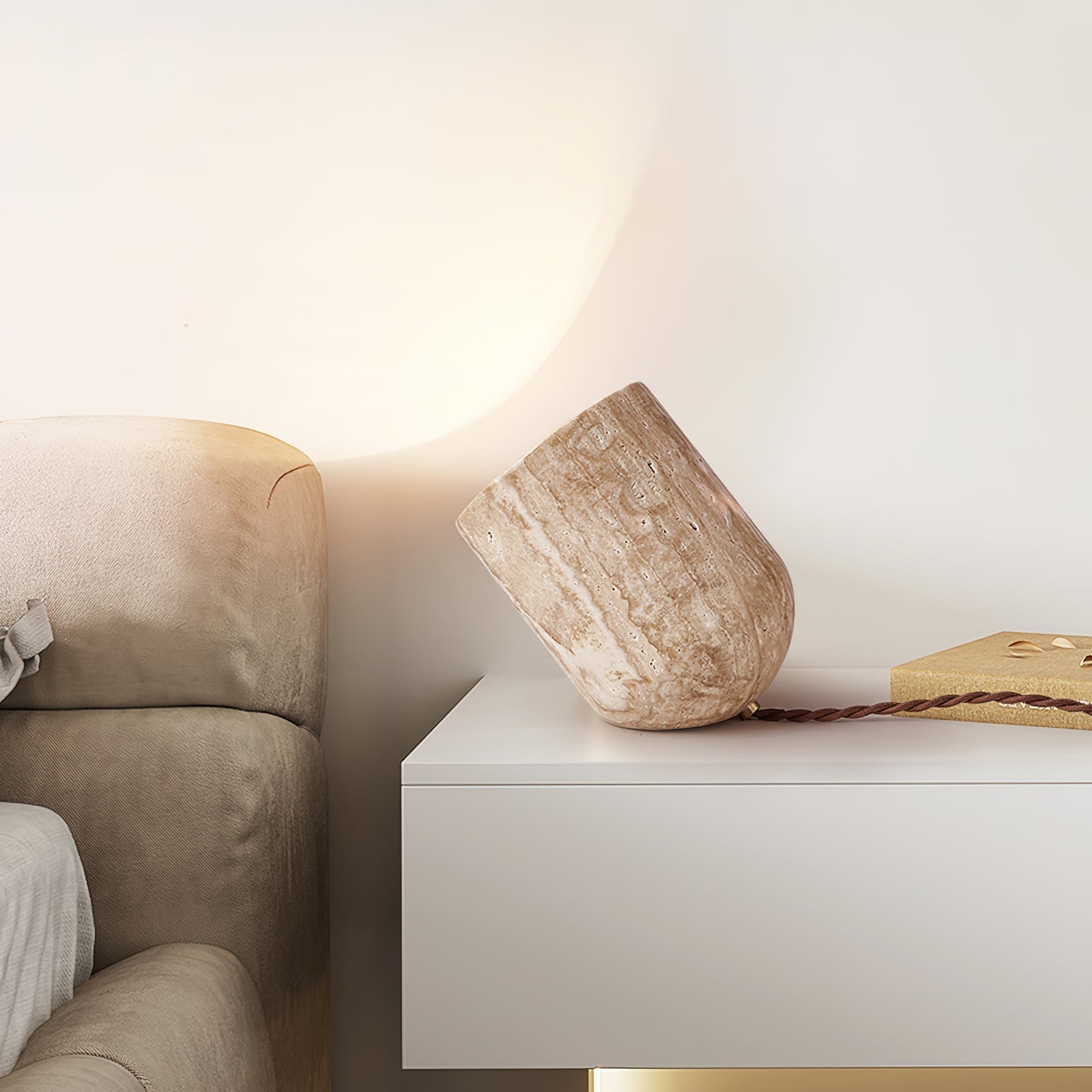 Valuaine Tapered Block Travertine Table Lamp