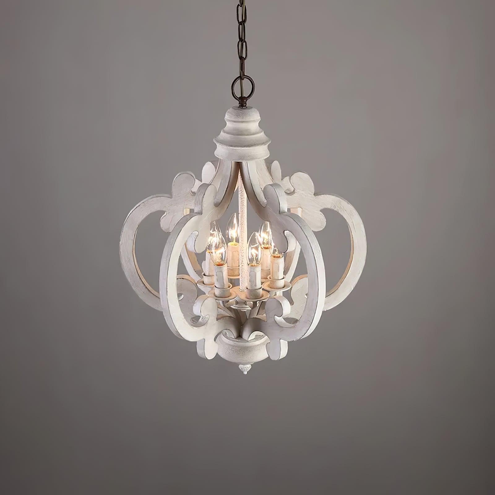 Rinaian Chandelier Scroll Wood Whitewashed Rustic