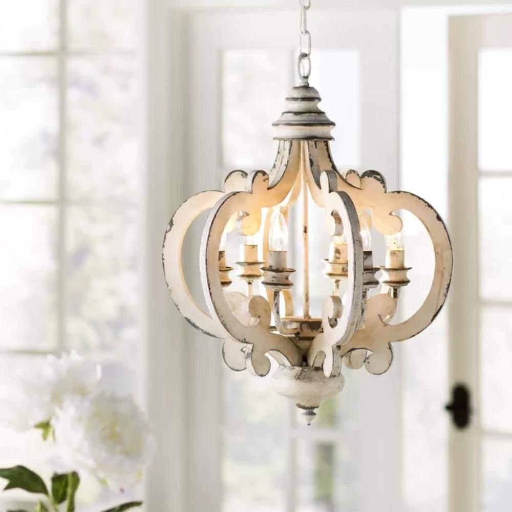 Rinaian Chandelier Scroll Wood Whitewashed Rustic