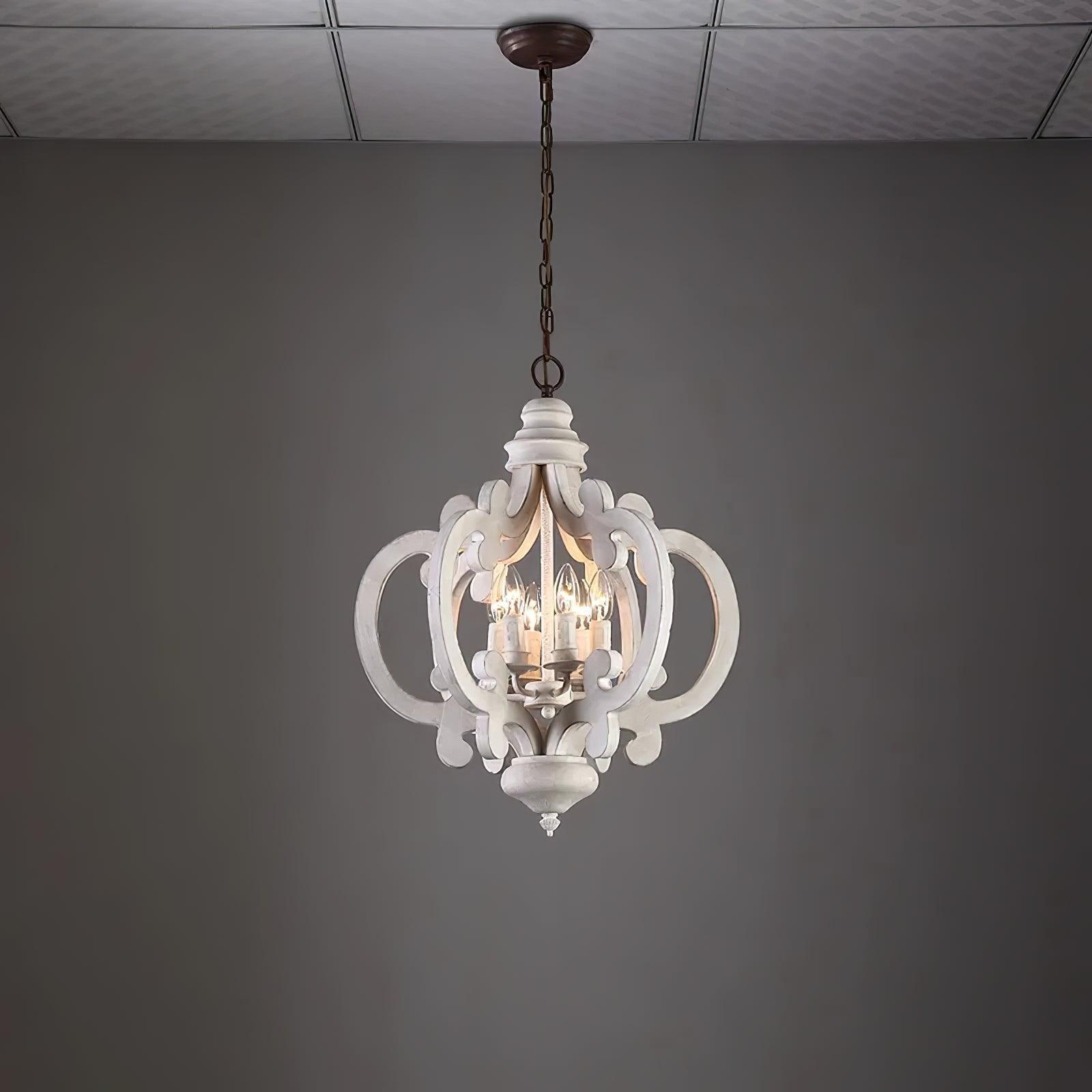 Rinaian Chandelier Scroll Wood Whitewashed Rustic