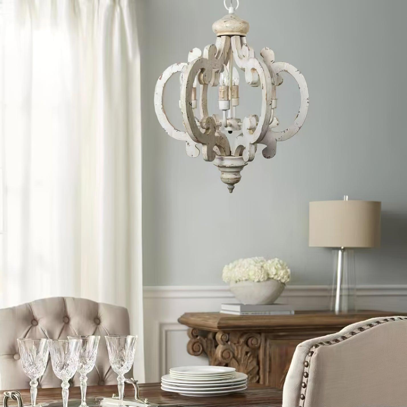 Rinaian Chandelier Scroll Wood Whitewashed Rustic