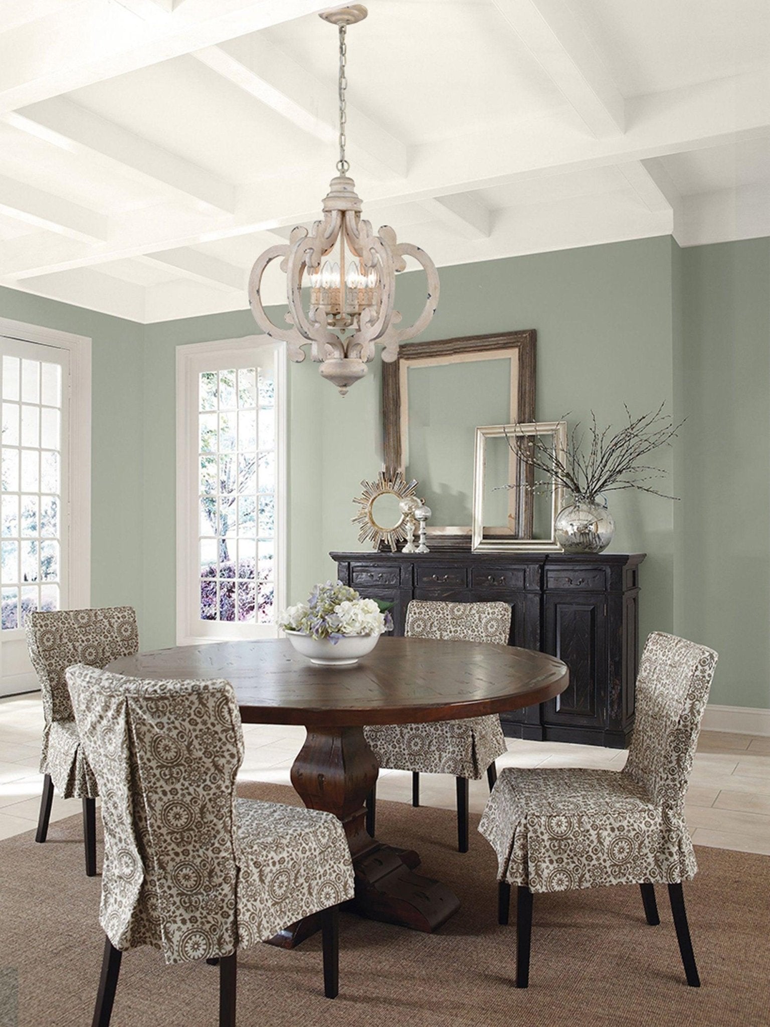Rinaian Chandelier Scroll Wood Whitewashed Rustic