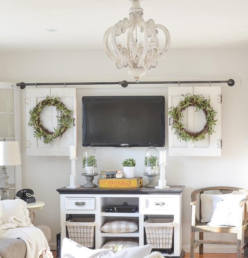 Rinaian Chandelier Scroll Wood Whitewashed Rustic